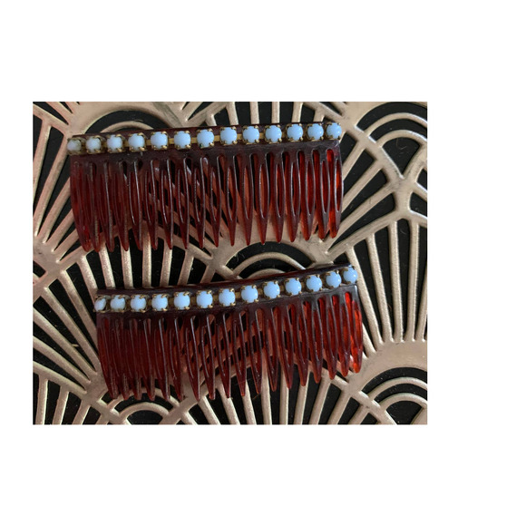 Vintage celluloid beaded hair combs main image 4